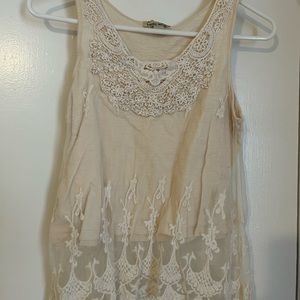 Embroidery cream tank top